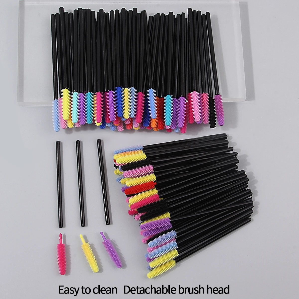 50/100PCS colored silicone mascara brush, mini multi-functional eyebrow comb, spiral eyelash curl, mascara brush