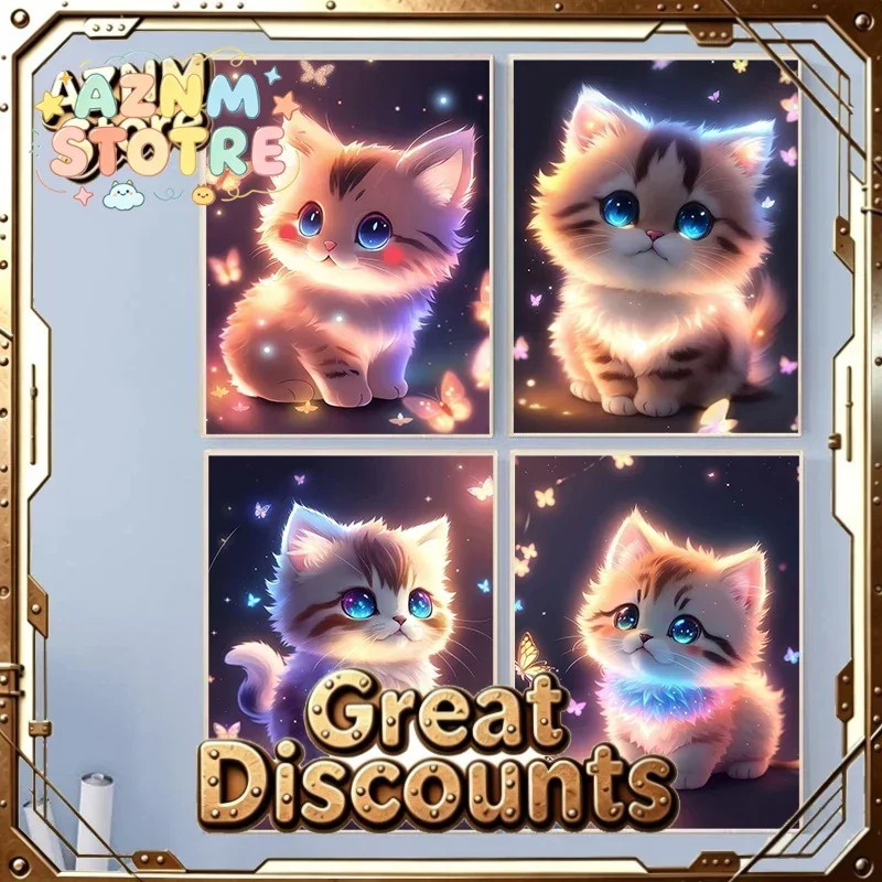 Lovely Glowing Kitten Canvas Poster Cute Cat Wall Art Picture for Living Room Bedroom Playroom Club Bar Modern Home Decor Gif
