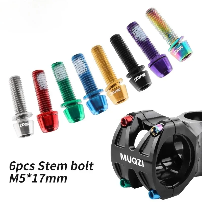 6Pcs M5x17mm Bike Stem Bolts With Washers For MTB Road Bicycle Handlebar Riser Screws Parts