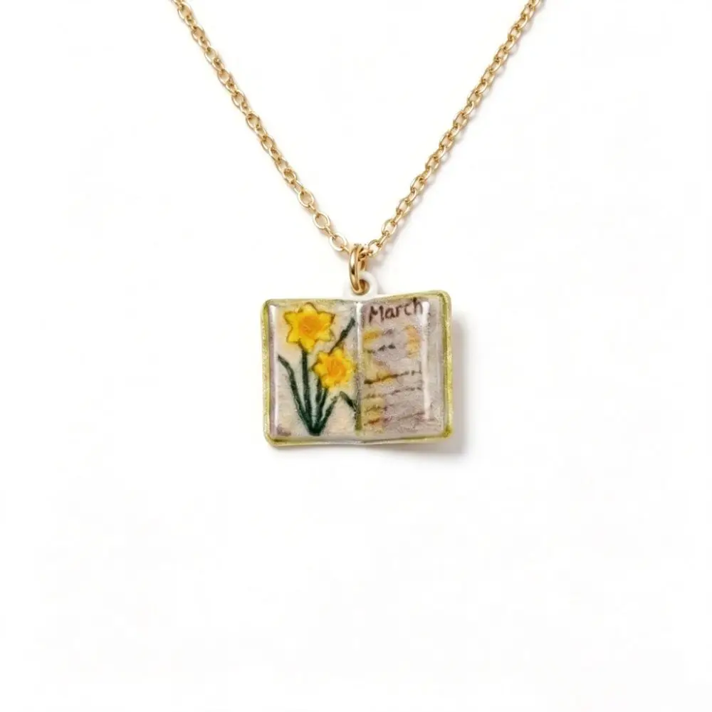 Antique Porcelain Book Pendant Necklace Vintage Style Copper Design Pendant Necklace Hand-painted Retro Style