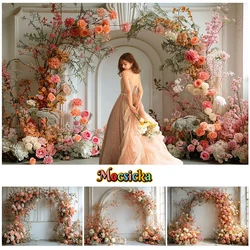 Mocsicka Photography Background Colorful Arches Floral White Wall Decoration Wedding Adult Art Portrait Backdrop Photo Studio