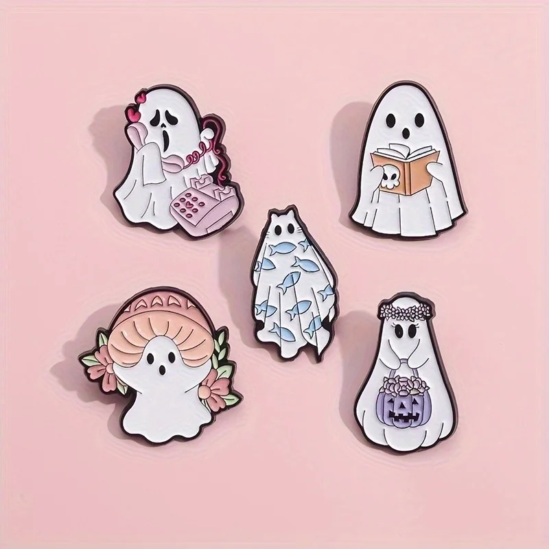 Ensemble de broches en forme de fantôme, 5 pièces, joli dessin animé, pour femmes, décoration de vêtements d'halloween