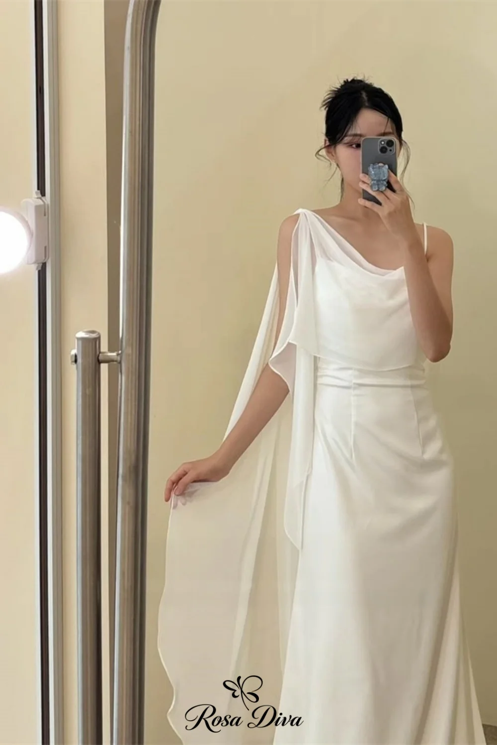Rosa Diva Draped Cowl Neck Satin Midi Dress One Shoulder Chiffon Ribbon Formal Evening Party Gown Wedding Guest 2027 Customized