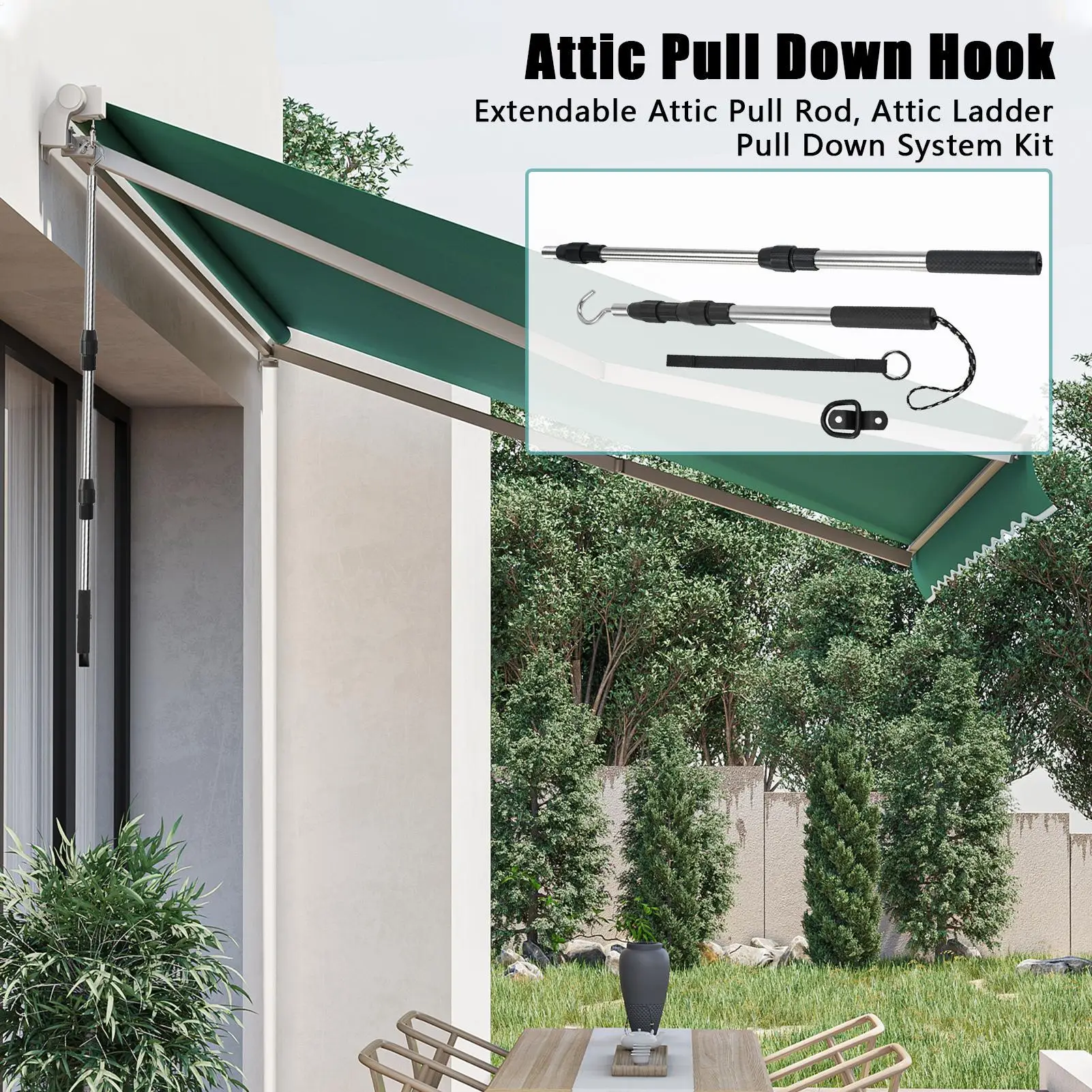 Attic Door Pull Rod Extendable Attic Door Pull Down System Adjustable Heavy Duty Ladders Release Tool for Canopy Cargo Garage
