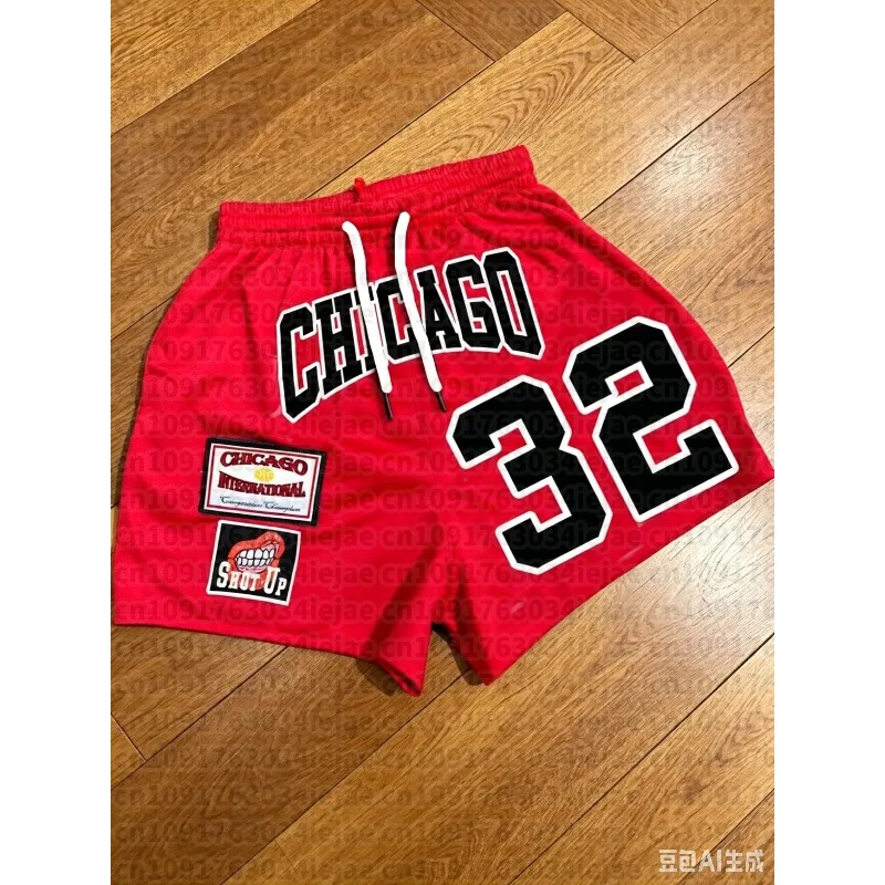 Men's Summer Fashionable and Casual Shorts with Vibrant Eye - Catching Number 32 and Distinctive Chicago Letter Prints