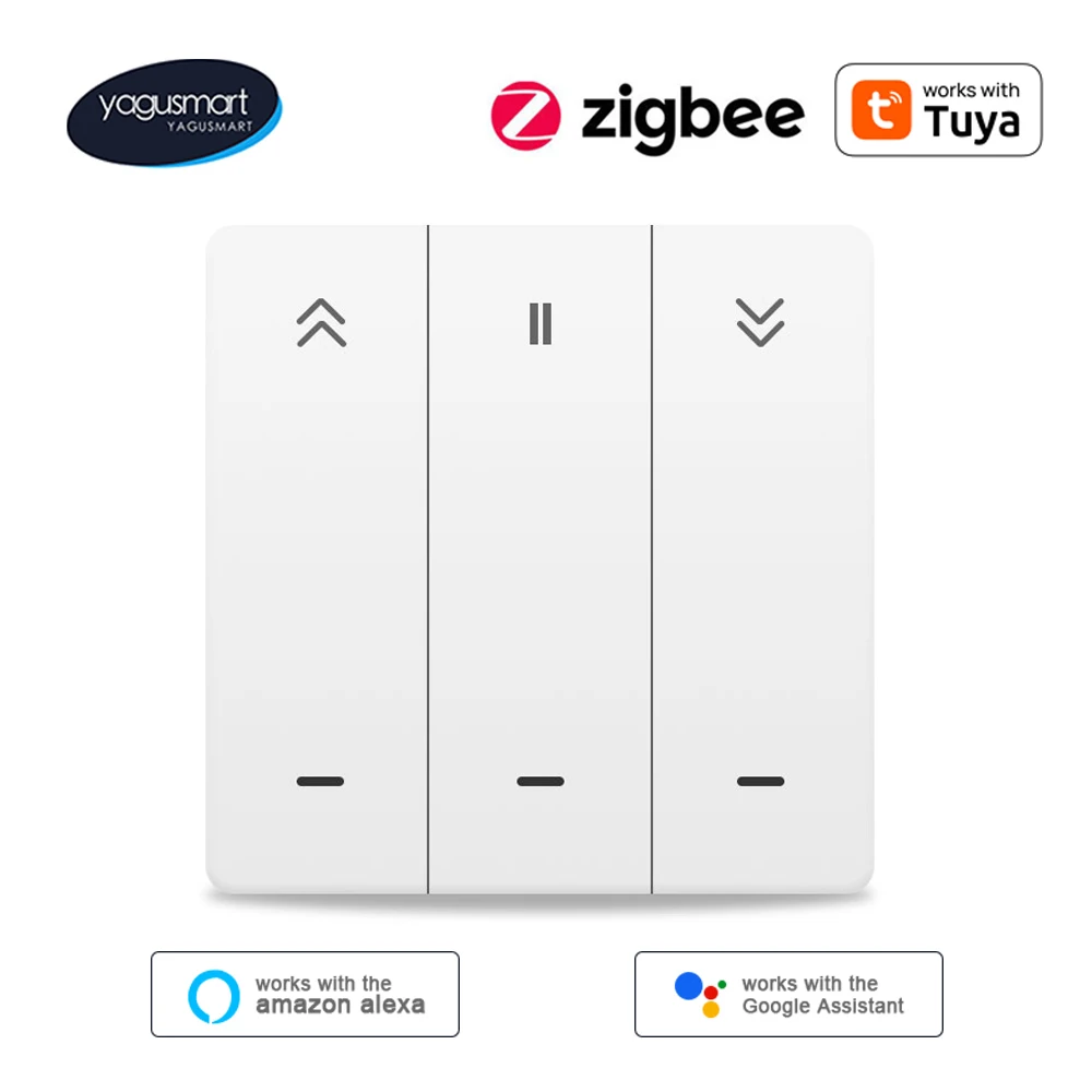 Yagusmart Zigbee Smart Curtain Switch for Roller Shade Motor Push Switch Work with Tuya APP Alexa Echo Google Home Timer Control