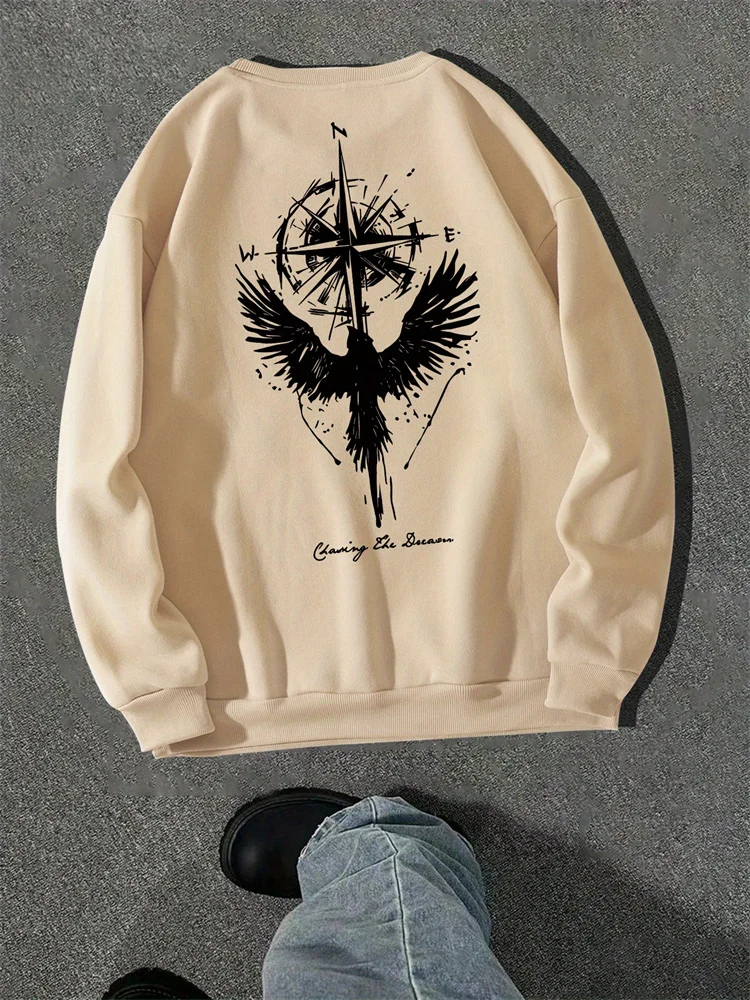 

Spring and Autumn Personalized Printed Men's Round-neck Sweater, Loose-style Pullover, Suitable for Street Fashion Daily Wearing