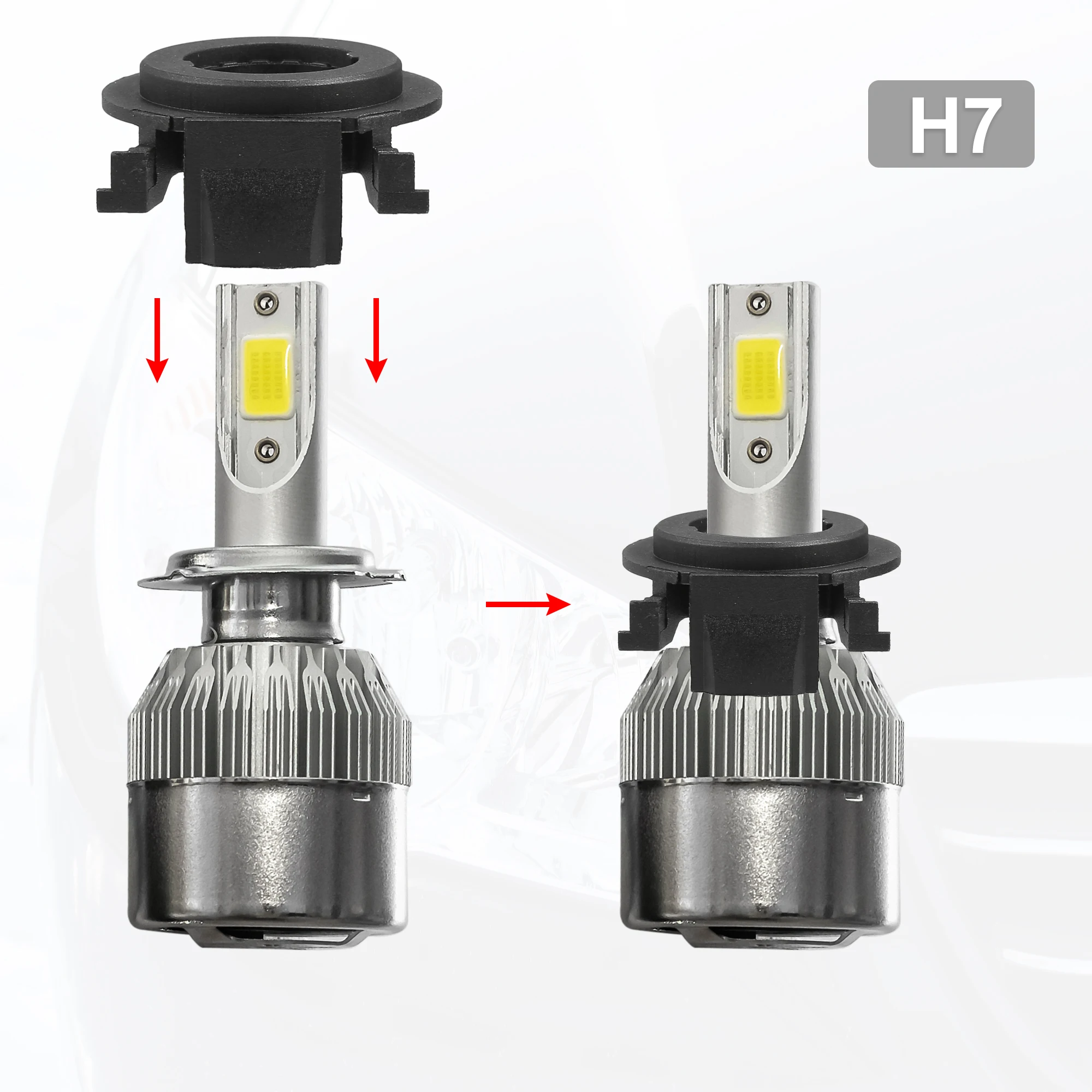 UXCELL 1 Set Car H7 LED Headlight Adapter Bases with Key Replace for Fiat 500 2010 2011 2012