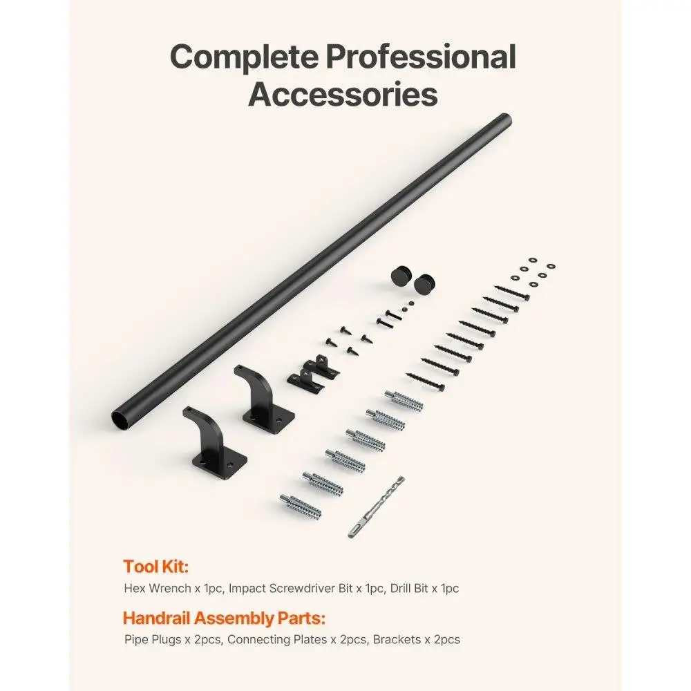 4ft Black Aluminum Wall Mounted Stair Handrail Indoor Outdoor Safety Railing Strong Durable Support