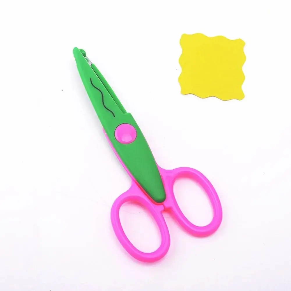 1/6PCS DIY Color Lace Scissors Small Round Head Wavy Pattern Art Safety Scissors Comfortable Hand Stationery Paper Cutter