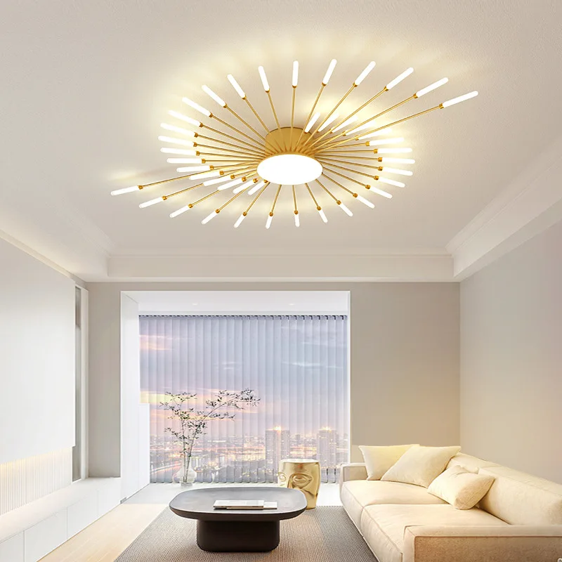 

Fireworks LED Ceiling Light Modern Gold Black Ceiling Chandelier Living Room Bedroom Apartment Villa Creative Interior Lighting