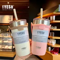 Tyeso 550/710ML Stainless Steel Coffee Mug With Straw Car Water Bottle Vacuum Flask Tumbler Insulated Cup Double Thermos Bottle