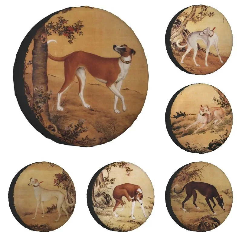 Greyhound Art Painting Spare Tire Cover for Honda CRV Whippet Sighthound Dog 4WD 4x4 RV Car Wheel Protector 14