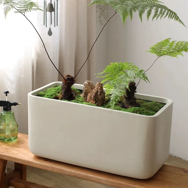 Rectangular Flower Pot Magnesium Clay Long Strip Planter Landscape Decorative Piece Floor-Standing Flower Pot