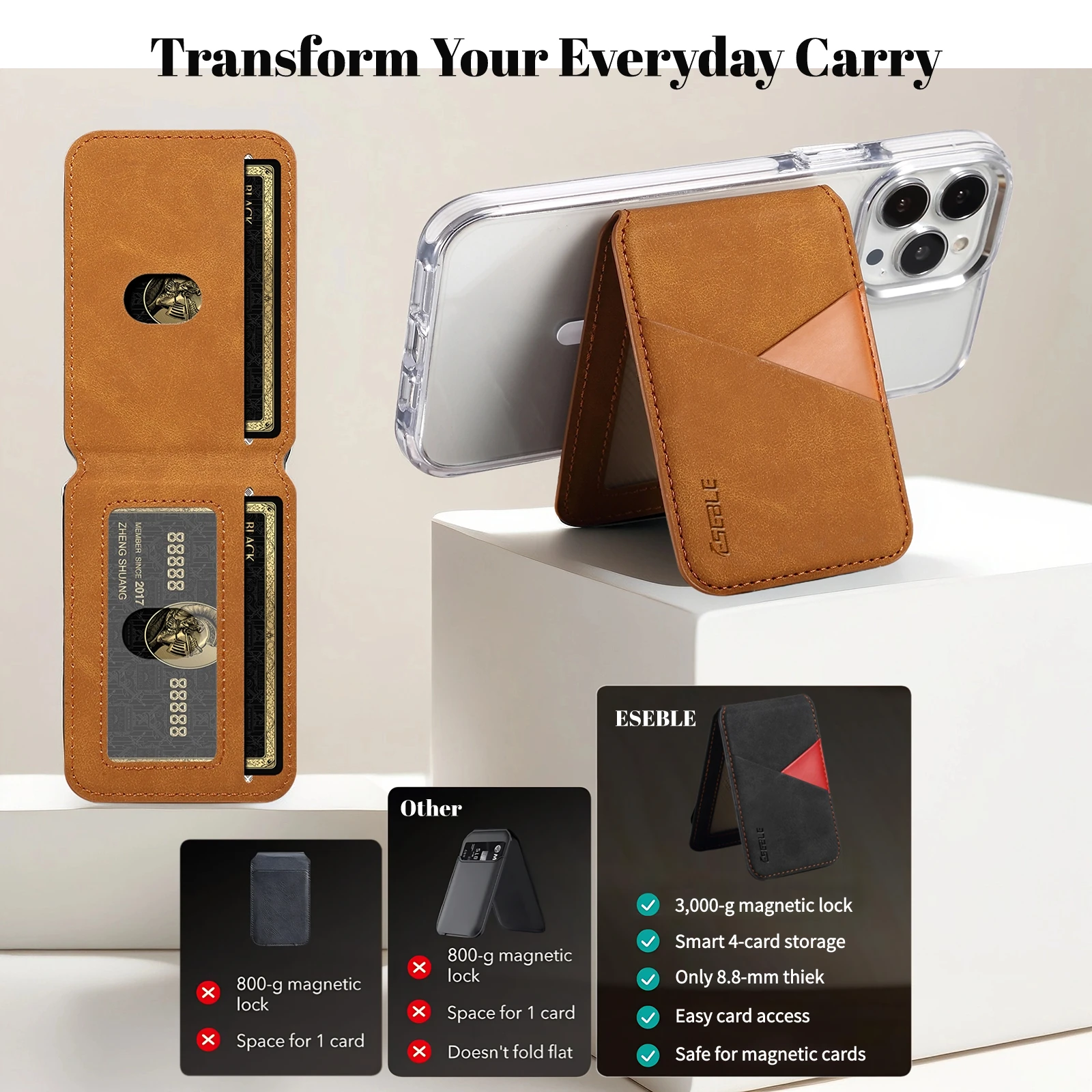 Retro Business Leather Wallet Card Holder Bag For iPhone&Samsung&Xiaomi&Huawei&Vivo For MagSafe Magnetic Splicing Color Card Bag view 5