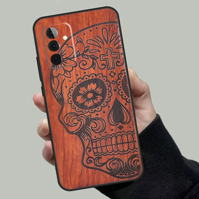 Natural Bamboo Wood Animal Print Case For Samsung Galaxy A53 A33 A23 A13 A52 A32 A22 A12 A51 A71 A14 A24 A34 A54 A52S Coque