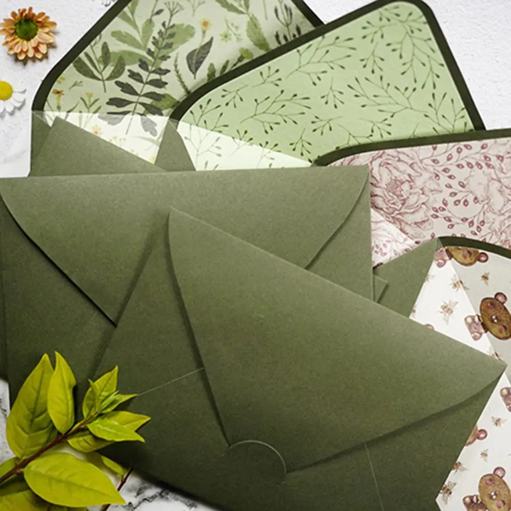 Avocado Green Envelope Designer Paper Envelope Elegant Avocado Green Golden Border Business Envelopes for Office Mailing Checks