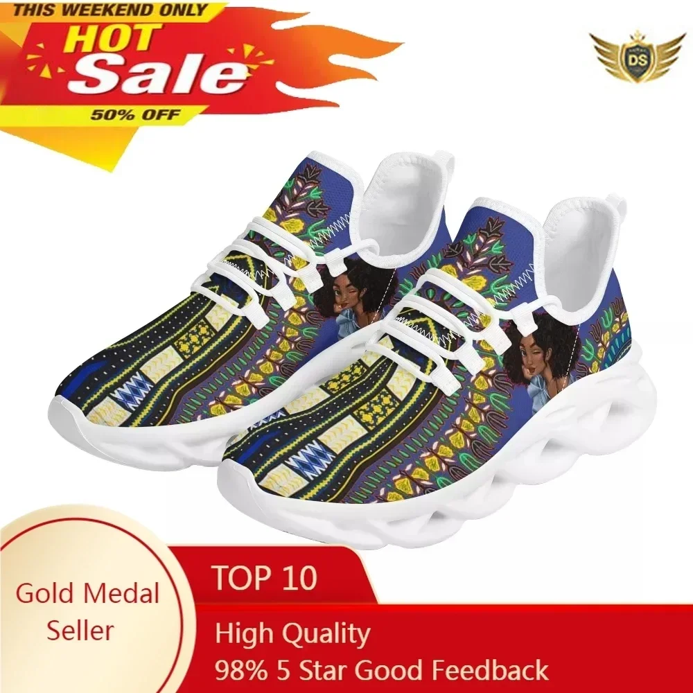 

African Indigenous Tribal Ladies Flat Shoes Fashion Casual Print Sneakers Classic Lightweight Lace Up Girls Pattern Jogging Shoe