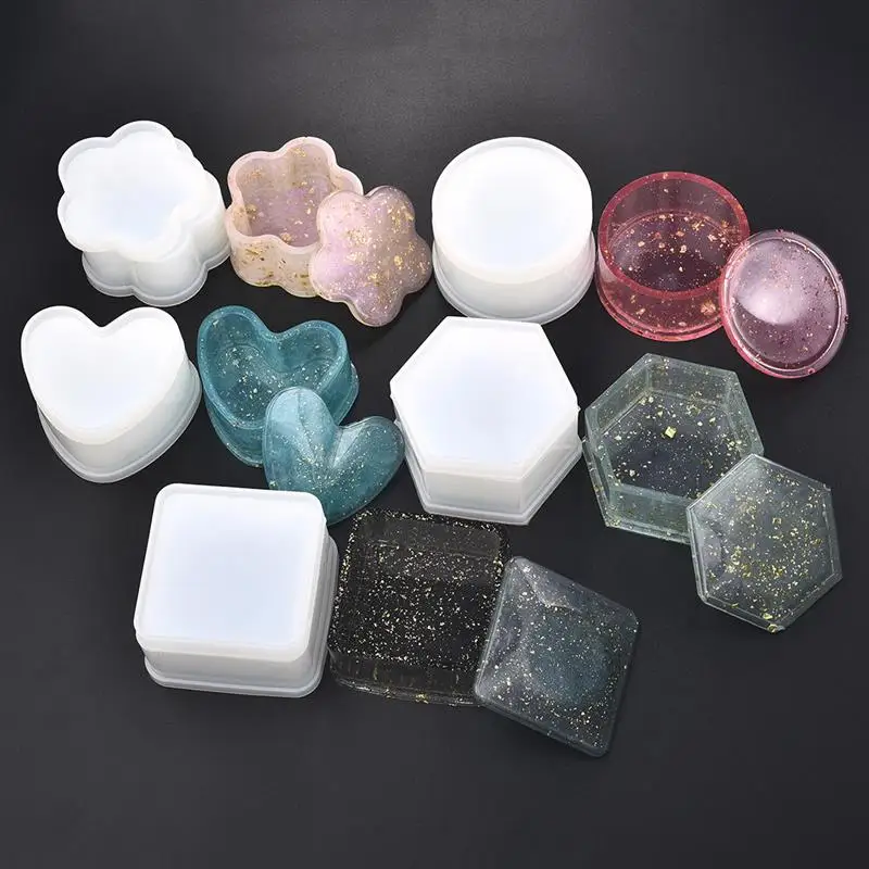 Storage Box Silicone Mold Heart Flower Shape Cut Mold For Jewelry Making DIY Crystal UV Epoxy Resin Gift Box Jewelry Tools