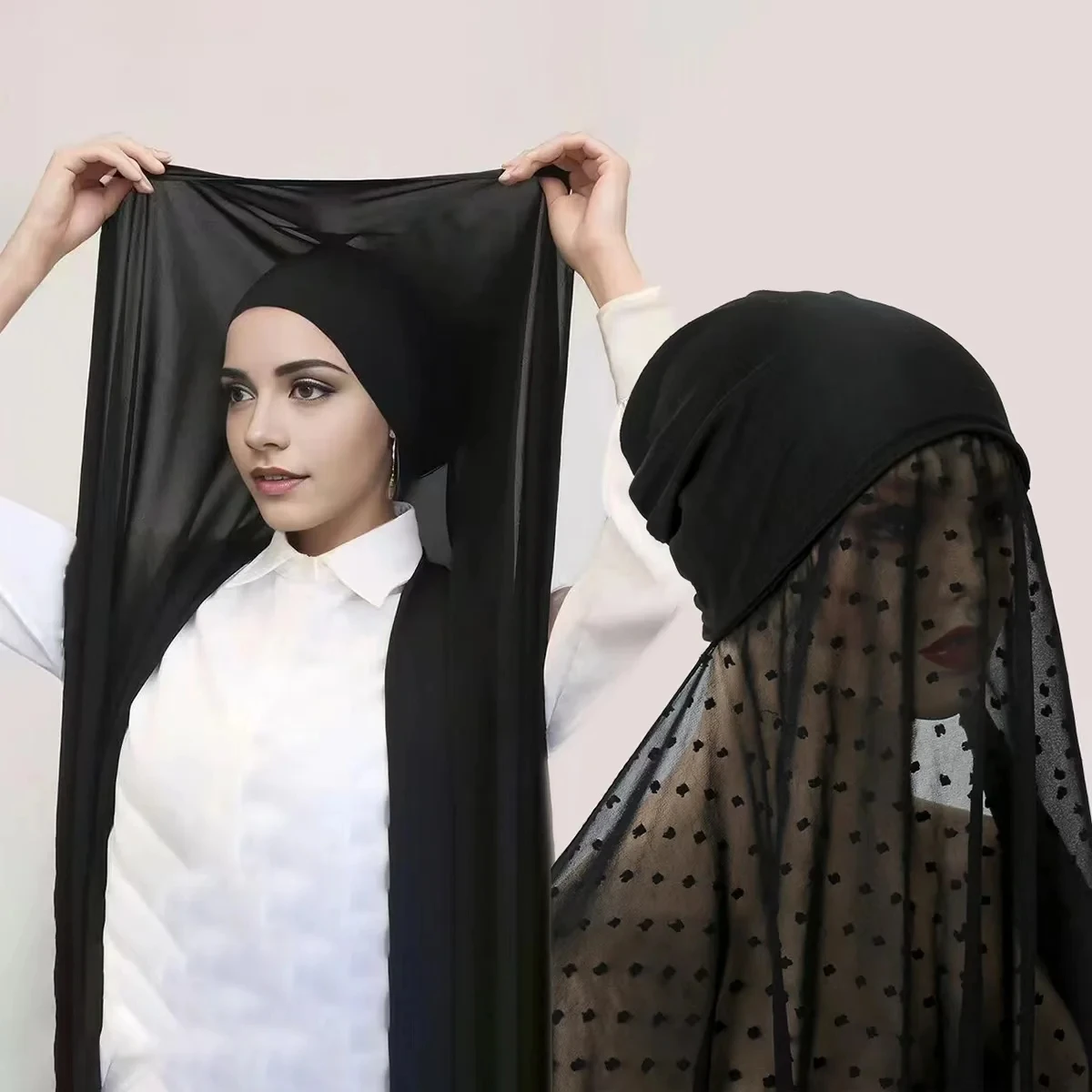 2024 Nieuwe Vrouwen Moslim Chiffon Instant Hijab Sjaals Sjaal Modale Bal Buis Cap Geïntegreerd Handige Sjaal Nieuwe Stijl Chiffon Pak