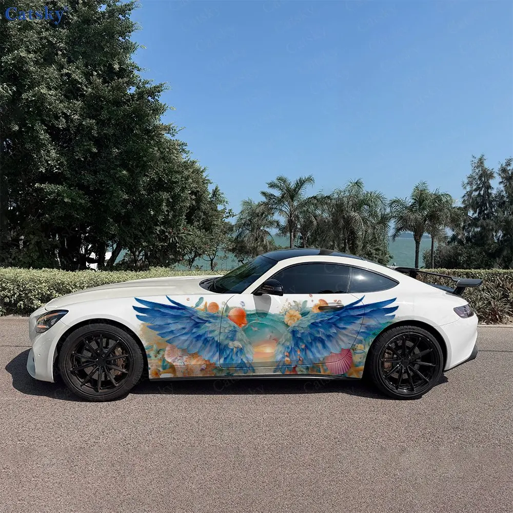

Dreamy Beach Sand Wings Shell Car Side Wraps, Self-Adhesive PVC Waterproof & Scratch-Resistant Stickers, Car Accessory Gift