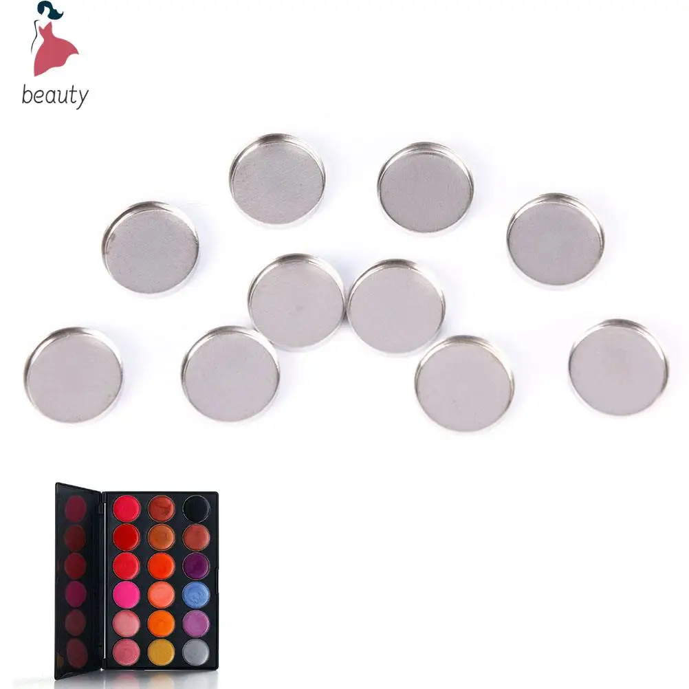 Paleta de sombras de ojos magnética redonda vacía, 10 piezas, 15mm, caja de maquillaje profesional grande, Etiqueta Privada, patrón en blanco, sartenes de relleno