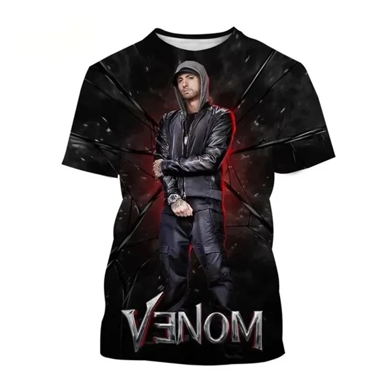 New Hot Selling Rap Singer Eminem Fashion Print T-shirt Rap Master Domineering Hip-hop Street Style Neutral Short-sleeved Tops