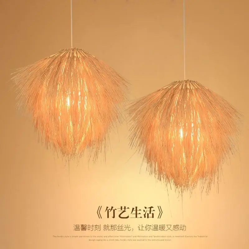 Pastoral straw hat chandelier, bamboo weaving rattan woven light, farmhouse restaurant, modern simple bird's nest led restaurant