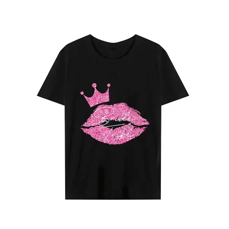 Funny Kiss Lip Letter Graphic T Shirts Streetwear Simple O-neck Printed T-shirt Tops  Women Clothes