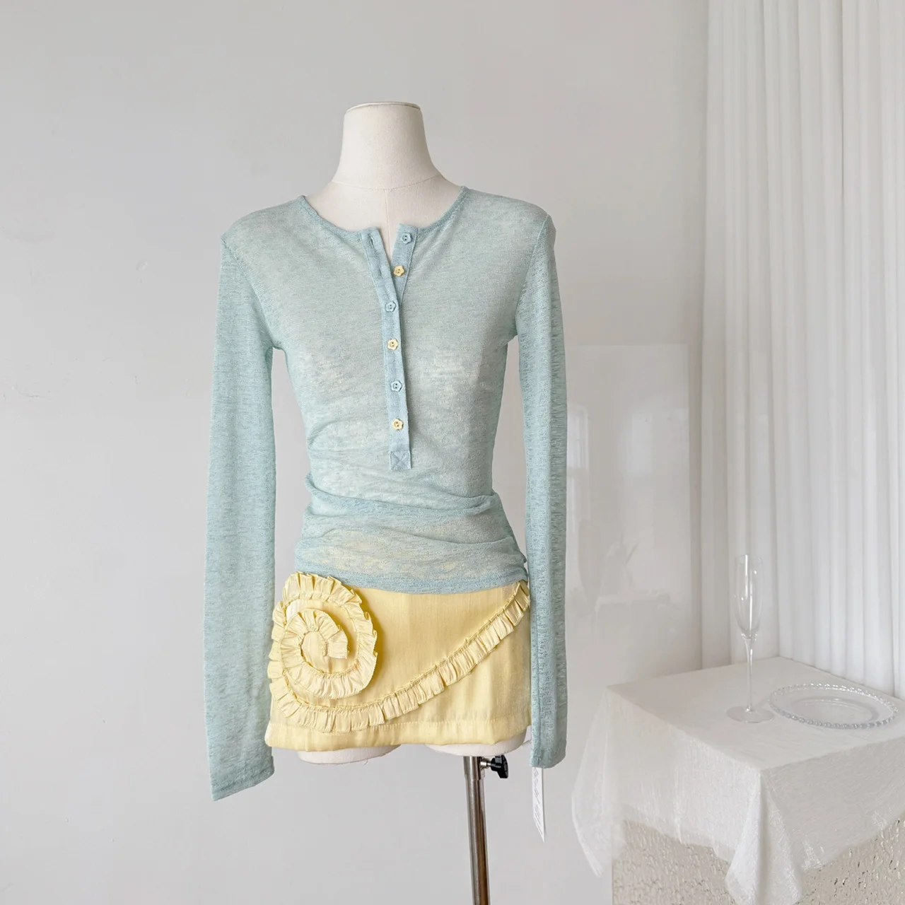 

Summer Women Shoujo Korean Fashion 2000s Aesthetic Outfits 2 Piece Set Long Sleeve Solid Color O-Neck Tops + Mini Skirts Culotte