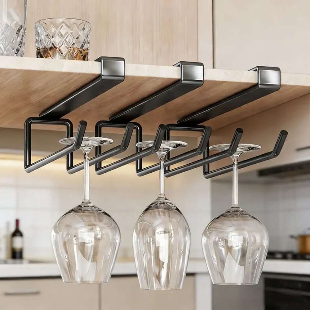 

Practical Iron Under Counter Glass Storage Rack Wall Mounted No Drill Wine Glass Holder Space Saving Wine Glass Rack Living Room