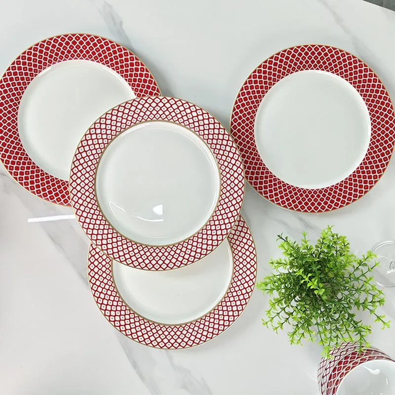 European-Style Light Luxury Household Red Seven-Pointed Star High-End Tableware 24-Piece Set Housewarming Gifts