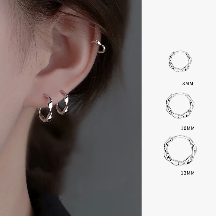 925 Sterling Silver Geometric Waves Mobius Hoop Earrings for Women Fine Jewelry Allergy Minimalist Accessories