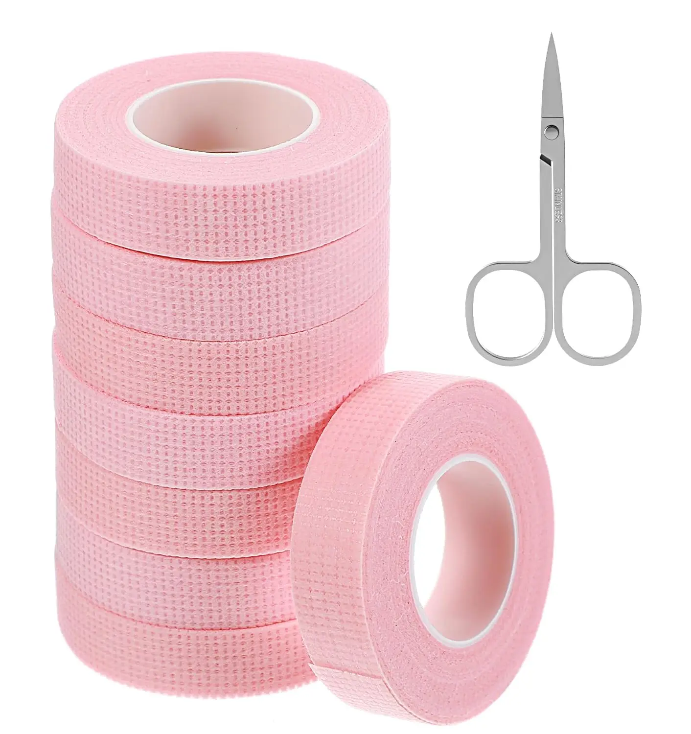 8 Rollen hypoallergenes Wimpernband – rosa, atmungsaktive Streifen für Clusterverlängerungen, 9 m Mikroporenkleber (kostenlose Schere im Lieferumfang enthalten)