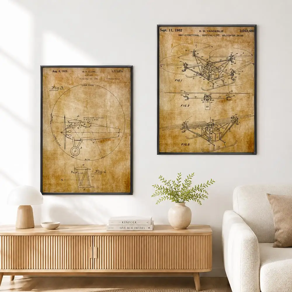 art Vintage Antique  Instrument Patent Shet Poster High Quality Wall Art for Home Bedroom Living Hallway Perfect Gift