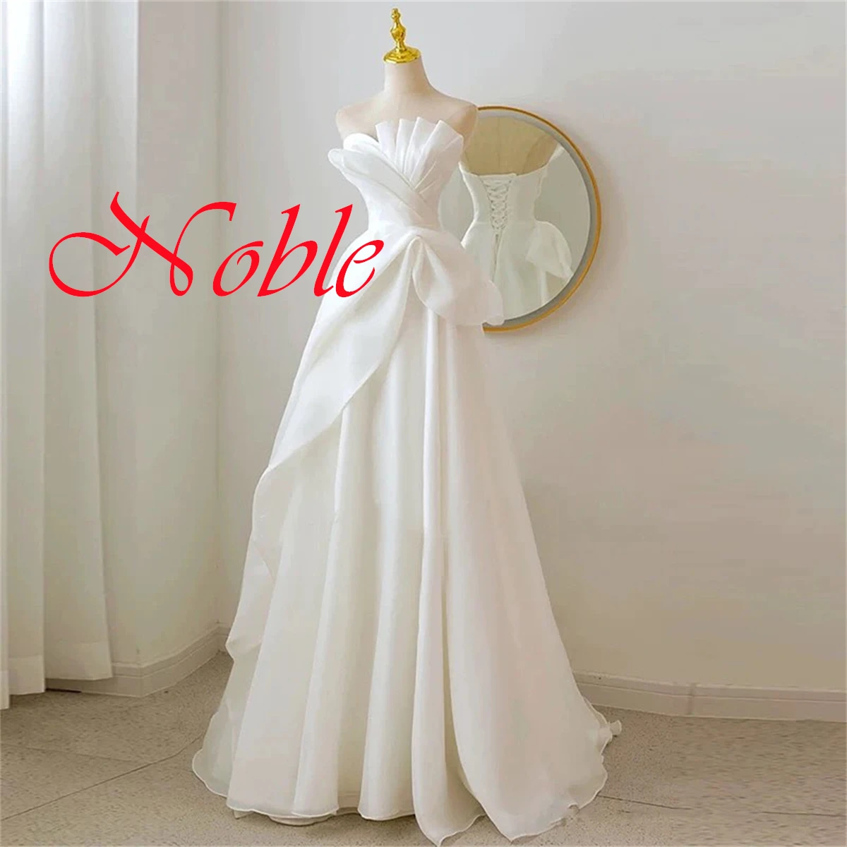 Customized Exquisite White Chiffon Evening Dress Temperament Strapless Sleeveless Lace Up Back Sweep Train Homecoming Dress