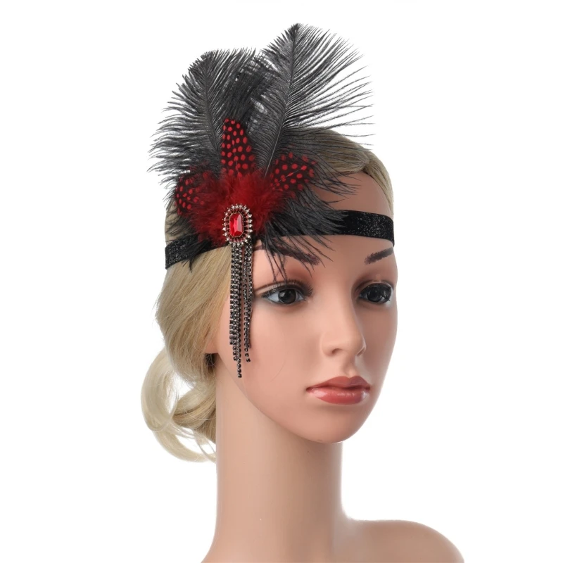 

Ethnic Style Halloween Headbands with Rhinestone&Feather Eye-catching Headbands for Women Headband for Cosplay Party