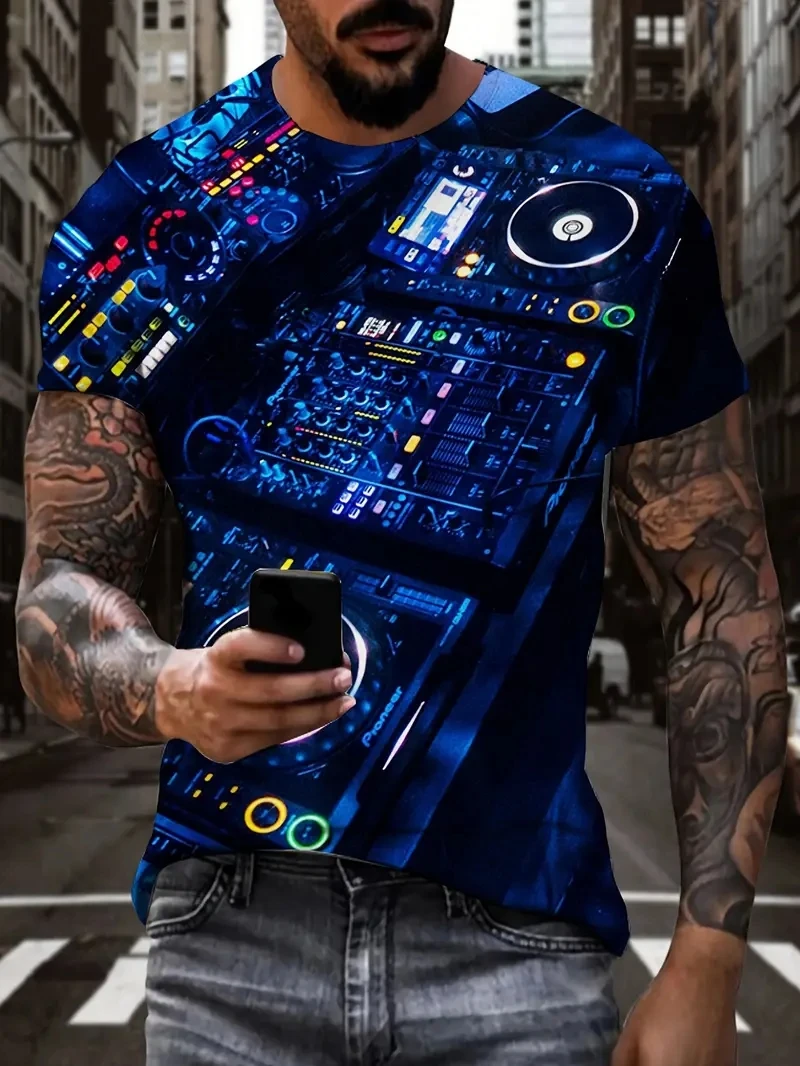 

Men's Plus Size 3D Rock DJ Printed Short Sleeved T-shirt, Loose and Casual, Soft, Comfortable and Breathable, Outdoor Sports