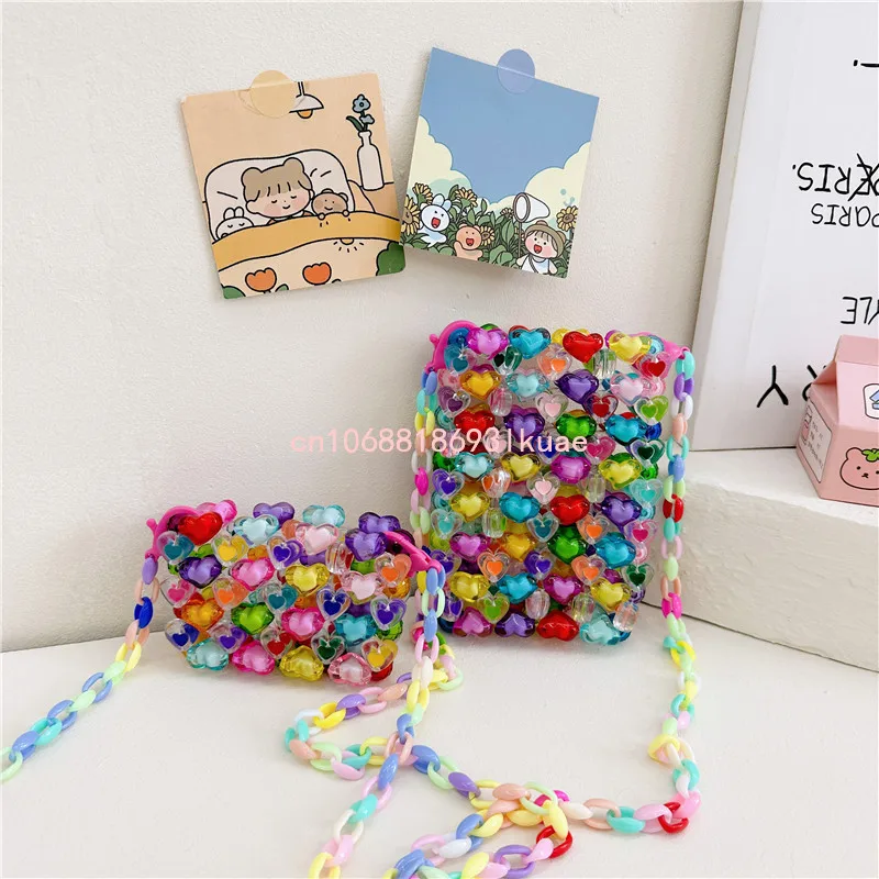 Girls Mini Jelly Crossbody Bags Cute Beads Woven Wallet for Kids Girl Coin Pouch Fashion Toddler Purses and Handbags