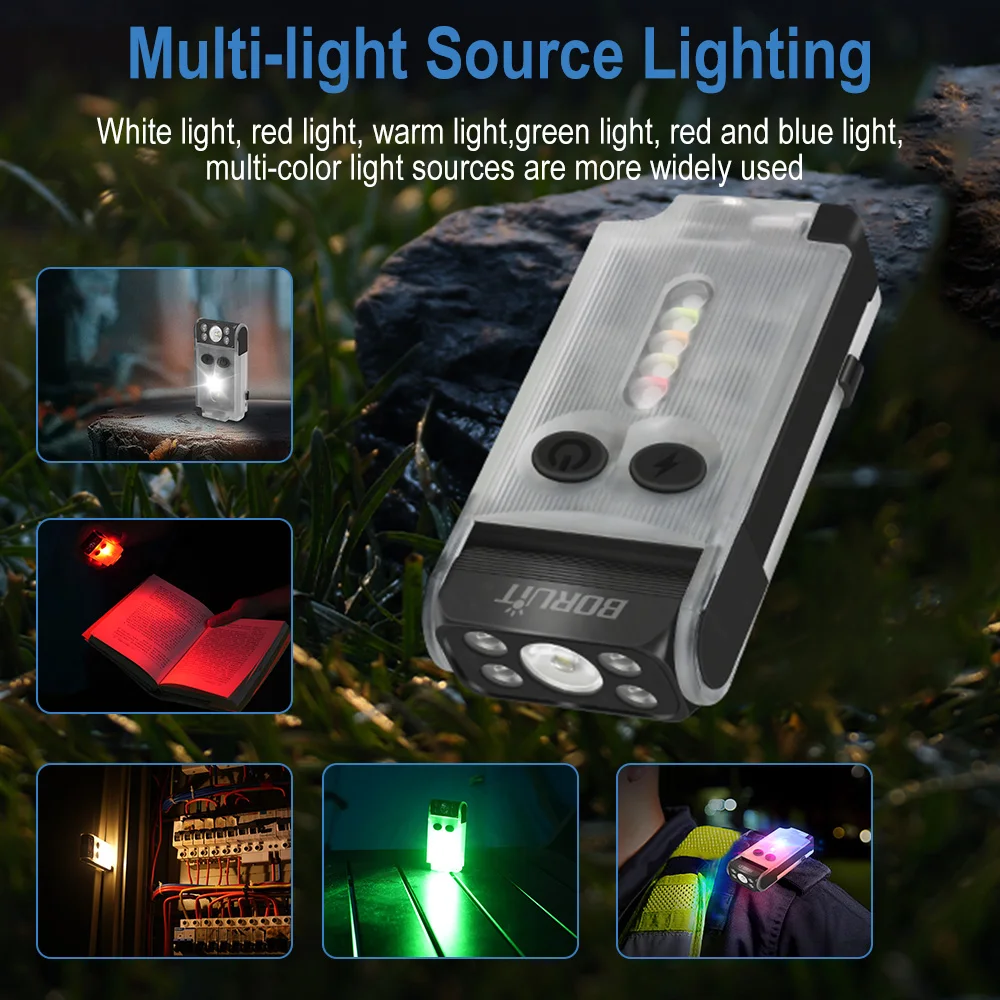 BORUiT V30 EDC LED UV Flashlight Keychain Power bank Magnetic Beep Clip USB-C Rechargeable Camping Fishing Torch Alarm Emergency