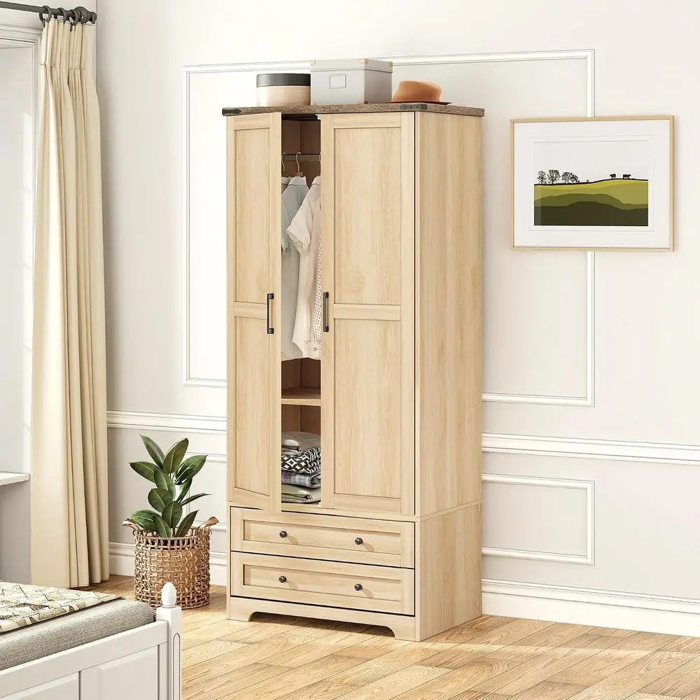 Natural Birch & Warm Oak Dual-Door Storage Armoire in light timber finish