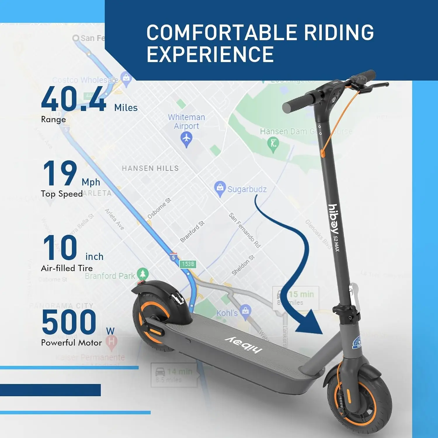 S2 MAX Electric Scooter, 40.4 Mi Long Range & 19 MPH, 650W MAX Motor Power, 10'' Pneumatic Tires, Split Hub Set, Dual Brak