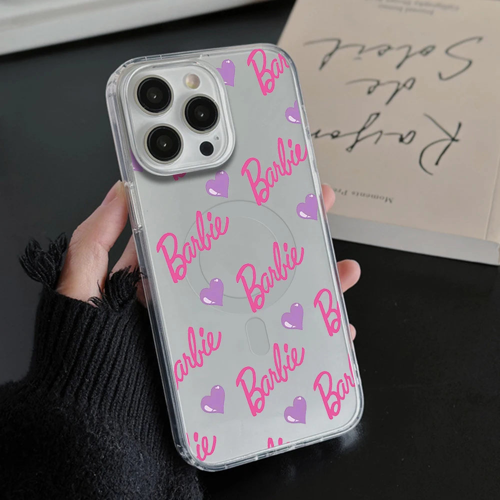 Fashion B-Barbies Baby Cute Phone Case For iPhone 11 12 13 14 15 16 Pro Max Plus Magesafe Magnetic Transparent Charge Soft Shell