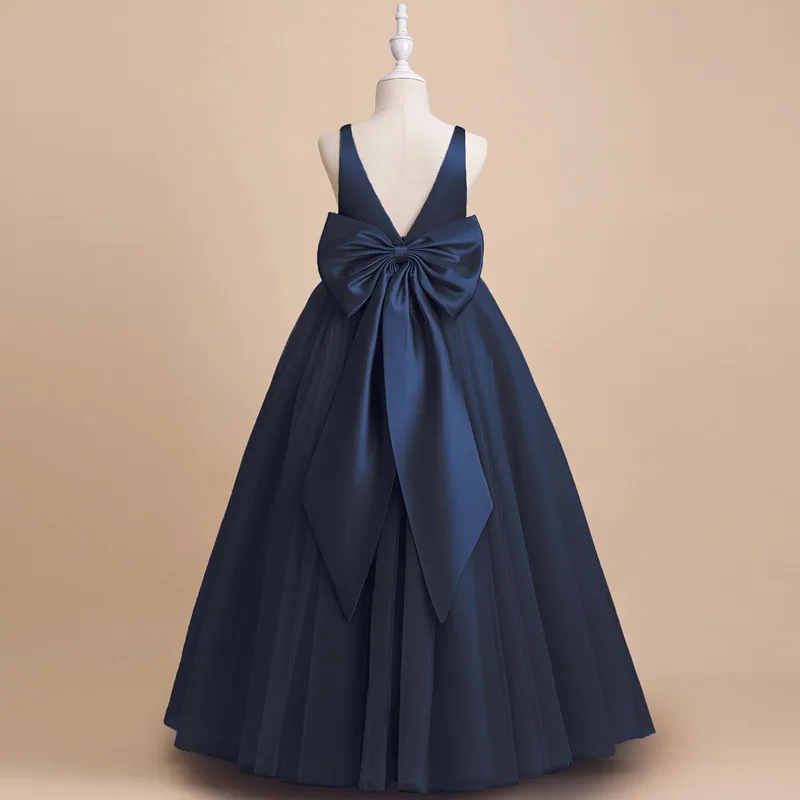 Kinder Hochzeits kleid ärmellose Satin Stoff Tüll Mädchen Geburtstag Leistung formale lange Kleid Blumen mädchen Kleid