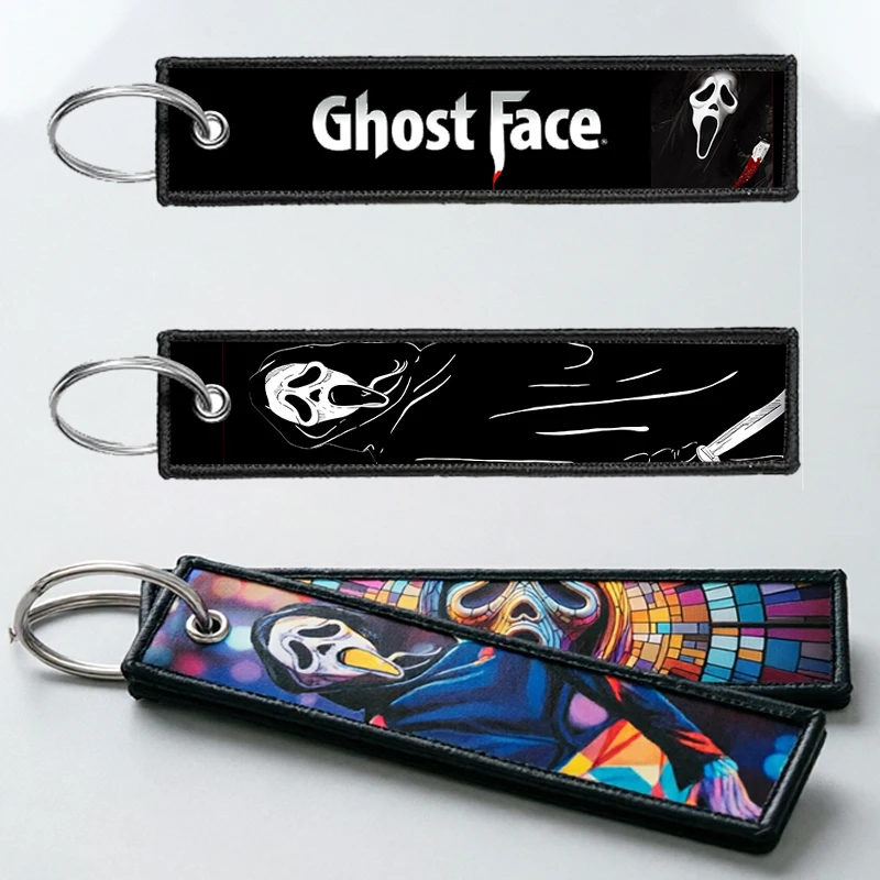 GHOST FACE Key Chain for Men Women Embroidery Key Fobs Holder Manga Key Tag Key Ring Accessories Gifts