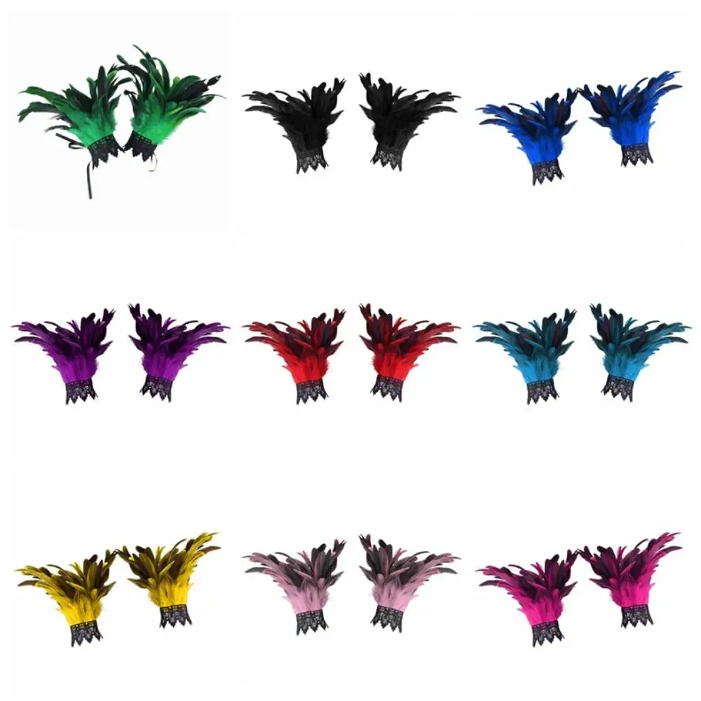 New Black Fluffy Feather Wrist Cuffs Lace Lightweight Plume Bracelet Adjustable Gothic Wristband Cosplay