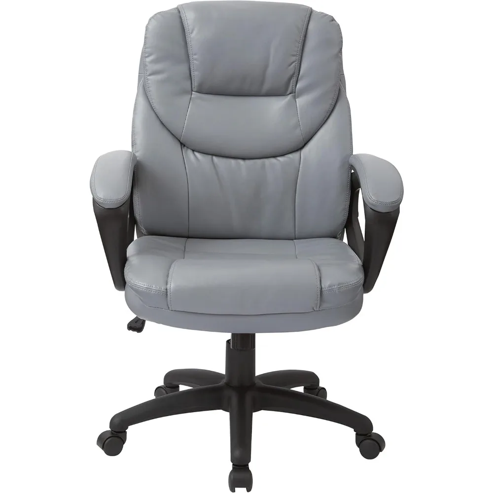 كرسي مكتب مدير من الجلد الصناعي من سلسلة Office Star FL قابل للتعديل مع دعم قطني وأذرع مبطنة، رمادي فحمي #3