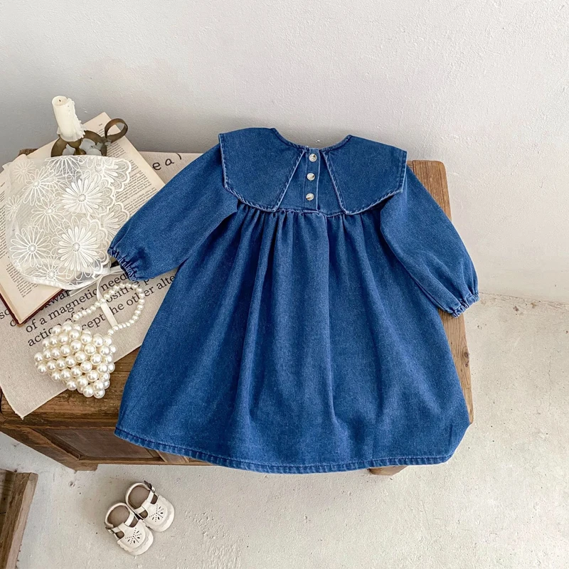 Autumn new 0-3 year old baby clothes girl baby denim clothes sisters clothes cute wear large lapel dress