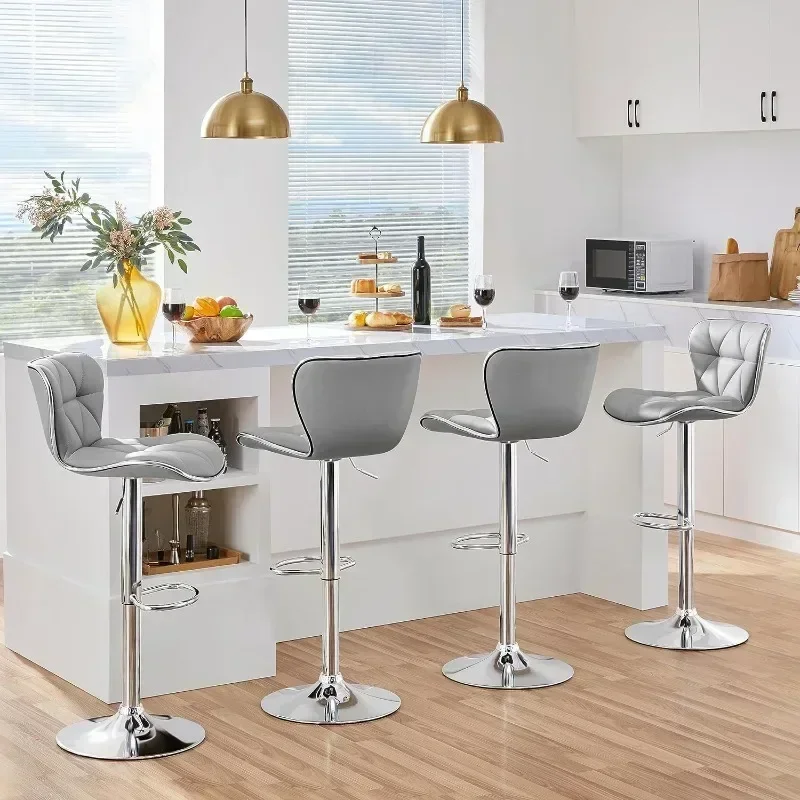 Island Chairs Bar Stools Set of 4 Modern Bar Chairs Adjustable PU Leather Swivel Stools Chair with Shell Back BarStools