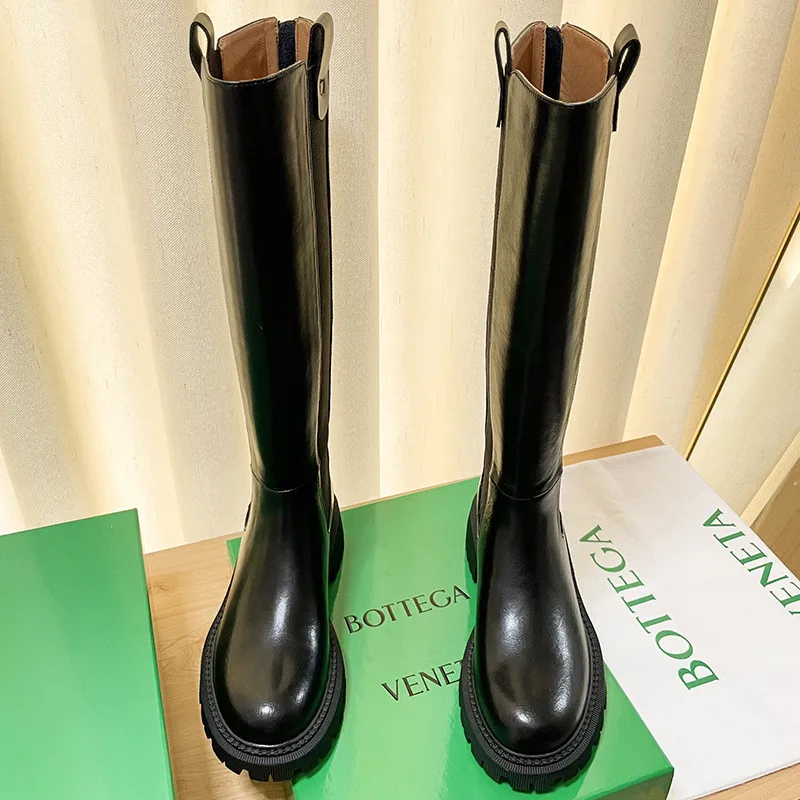 Women Flat Long Riding Boots Brown Black Autumn Winter Warm Fashion Shoes Genuine Leather Chunky Platform Knee-High Ladies Party